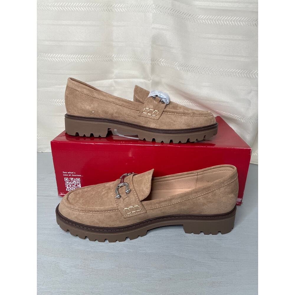 Journee Collection Jessamey Horse Bit Loafer Flats Taupe Suede Size 8.5 - Picture 11 of 12